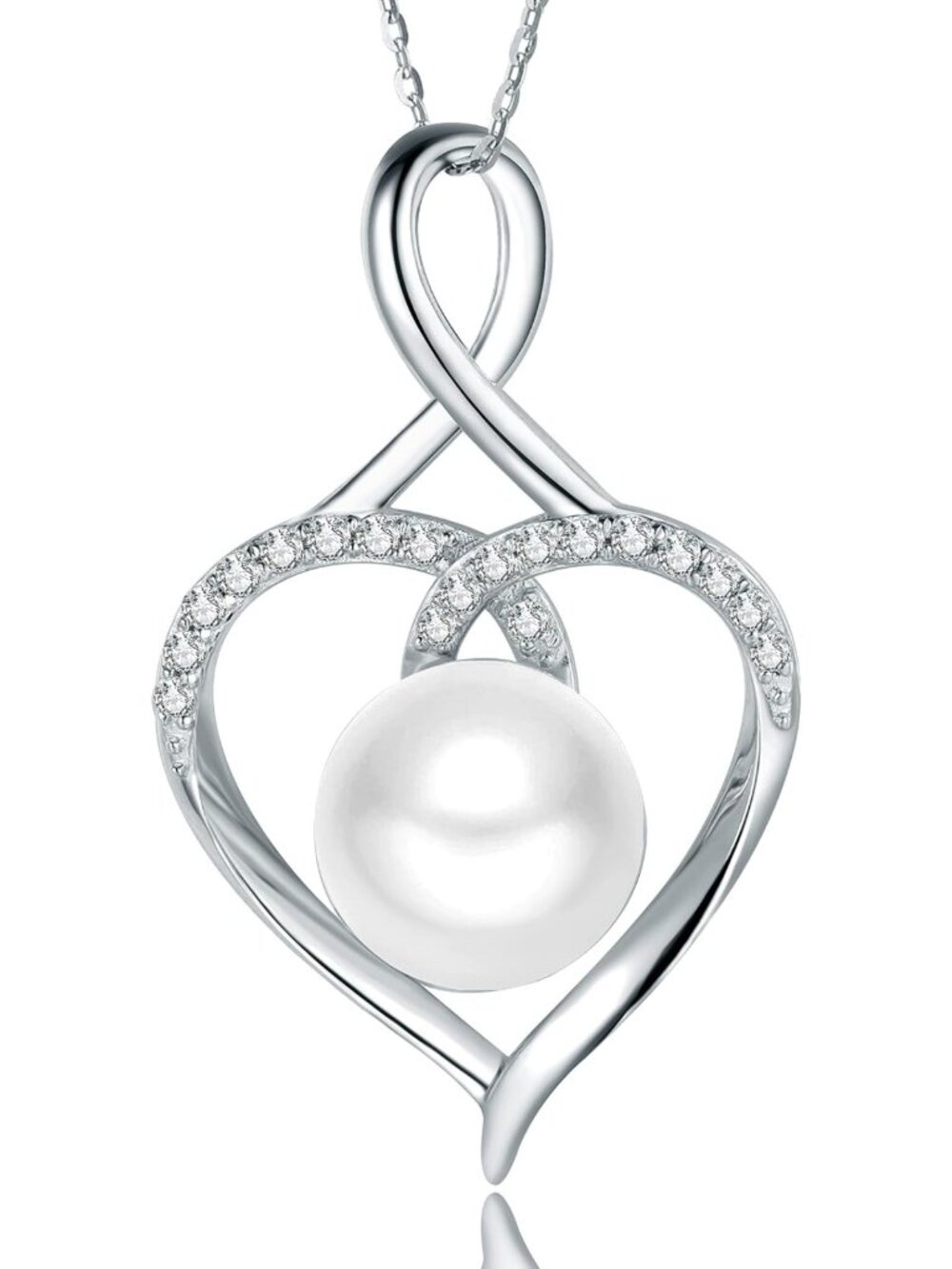 Sterling Silver Pearl Heart Necklace - Elegant Women's Jewelry for Gifts